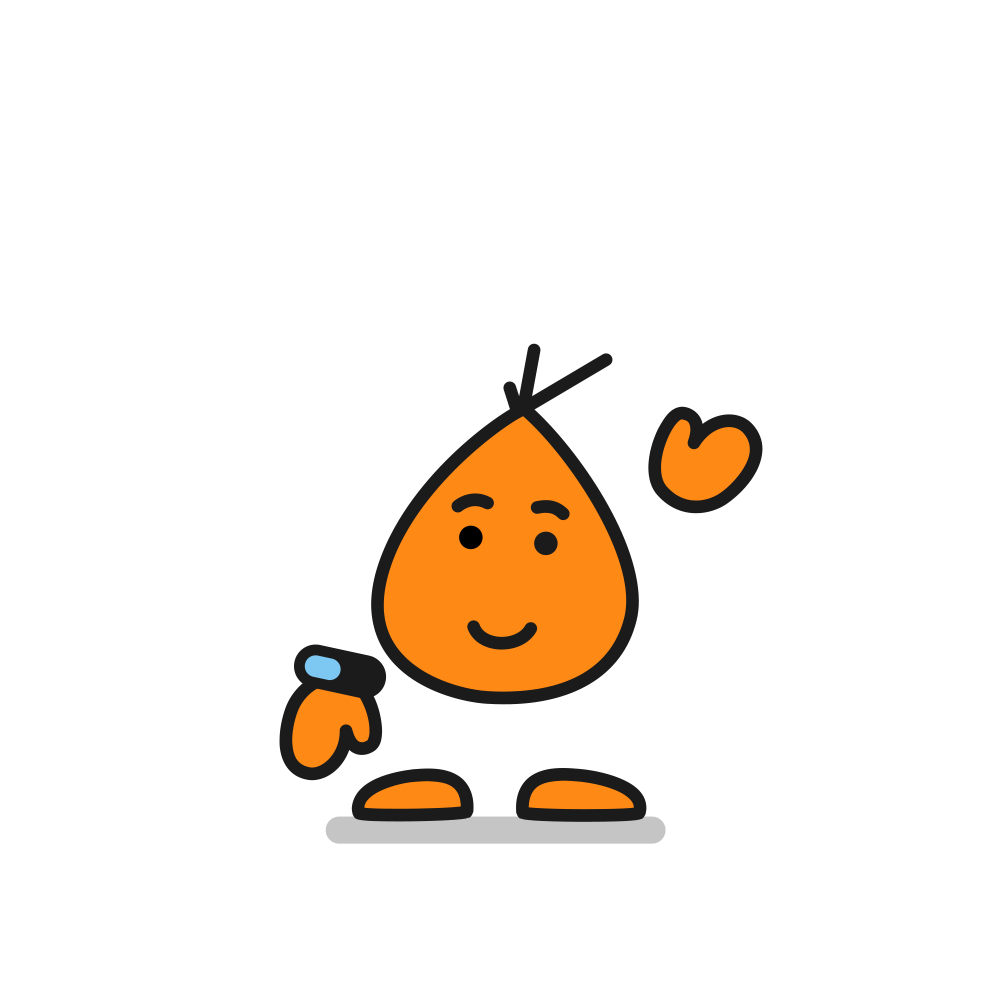 Gilbert waving hello, wearing his little blue smartwatch